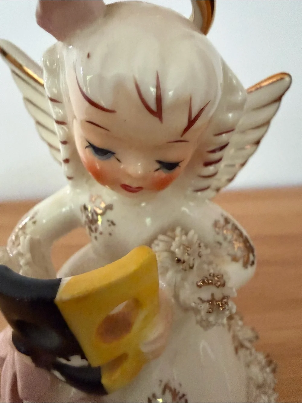 Vintage Napco October Angel Figurine. White & Pink Made in Japan MCM 50s